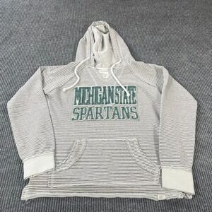 Michigan State Spartans Hoodie Womens‎ Small Gray Striped Embroidered Sweatshirt